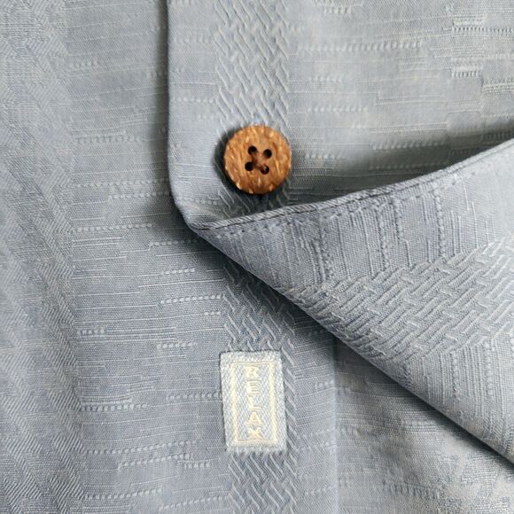 Tommy Bahama 100% Silk Mens Medium Light Blue Short Camp Shirt Woven Pattern - Picture 15 of 16